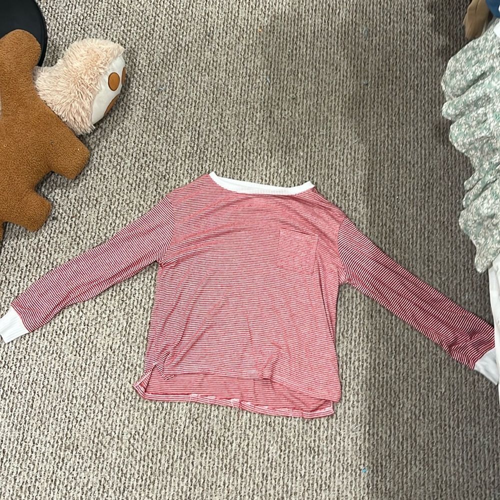 red and white stripped long sleeve sweater